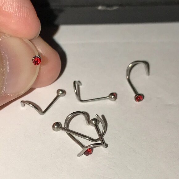 Ruby Red 22 Gauge Curved Nose Rings - Picture 1 of 2